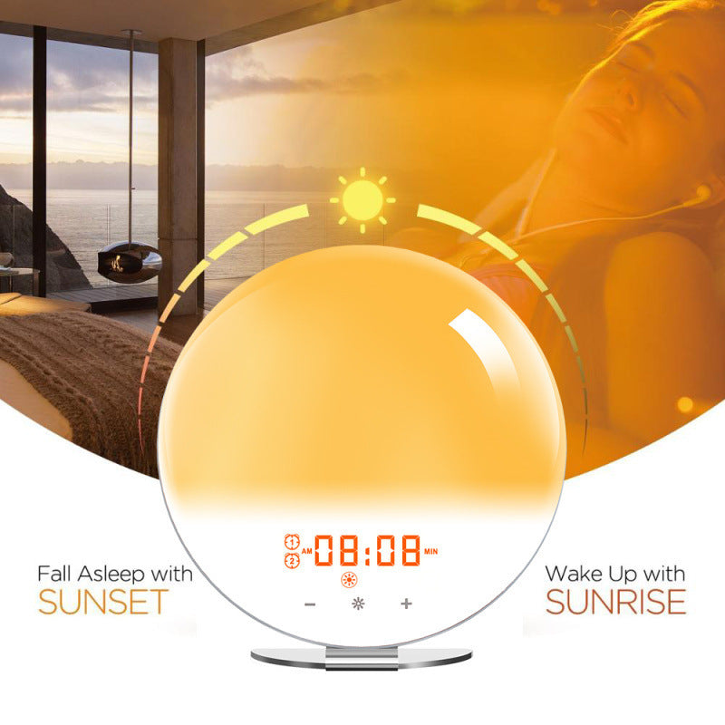 New Natural Sunrise Wake-Up Light Alarm Clock Sunset Sleep Aid Bedside Colorful Atmosphere Led Night Light Fm Radio