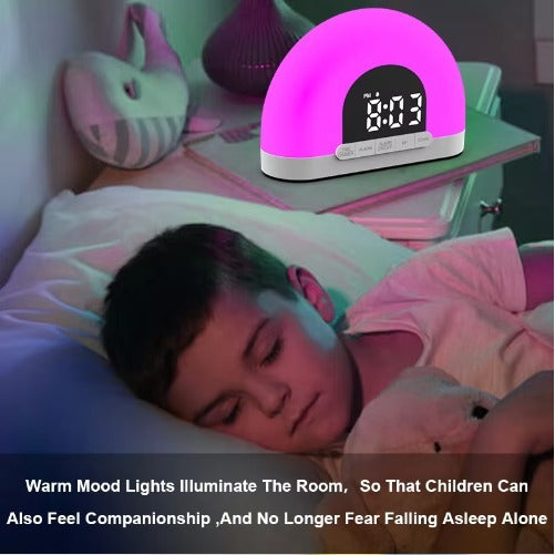 Fashion Design Color Night Light Sunrise Alarm Clock Wake Up Light With Touch Control Half Circle Double Clock Europe White