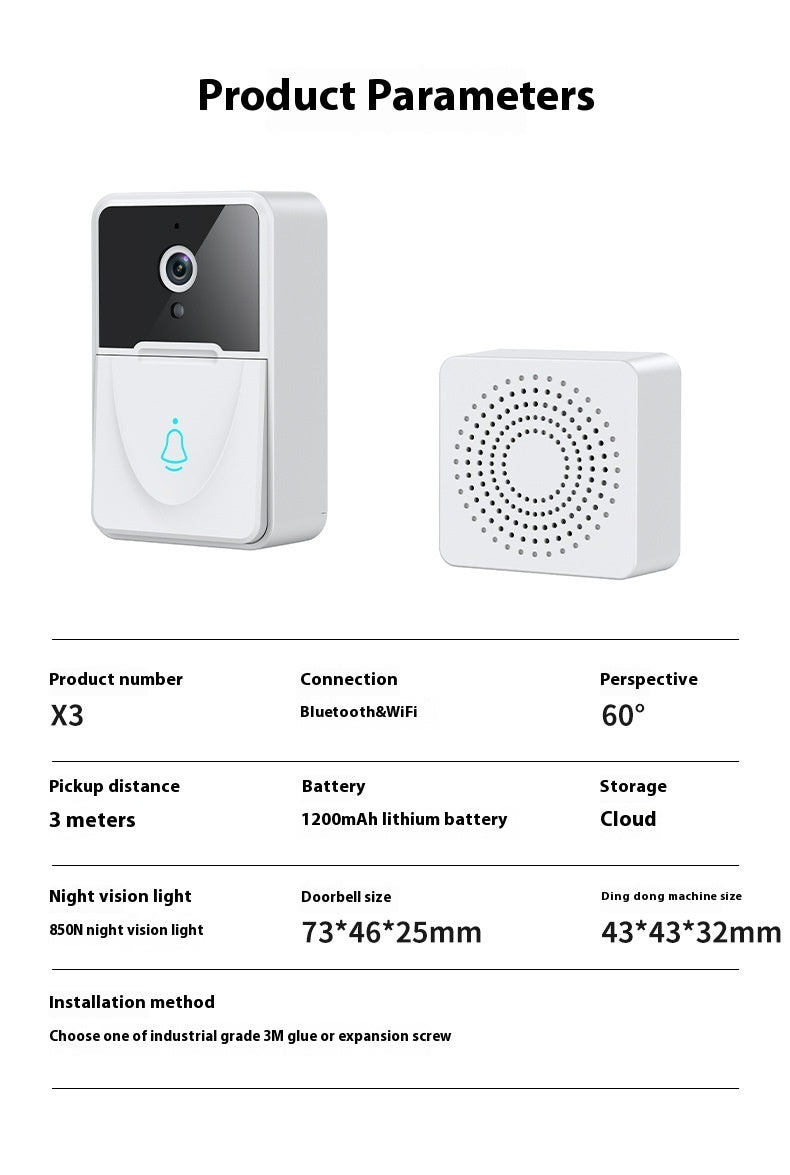 X3 Low-power Lithium Battery Visual Doorbell HD Night Vision Monitoring