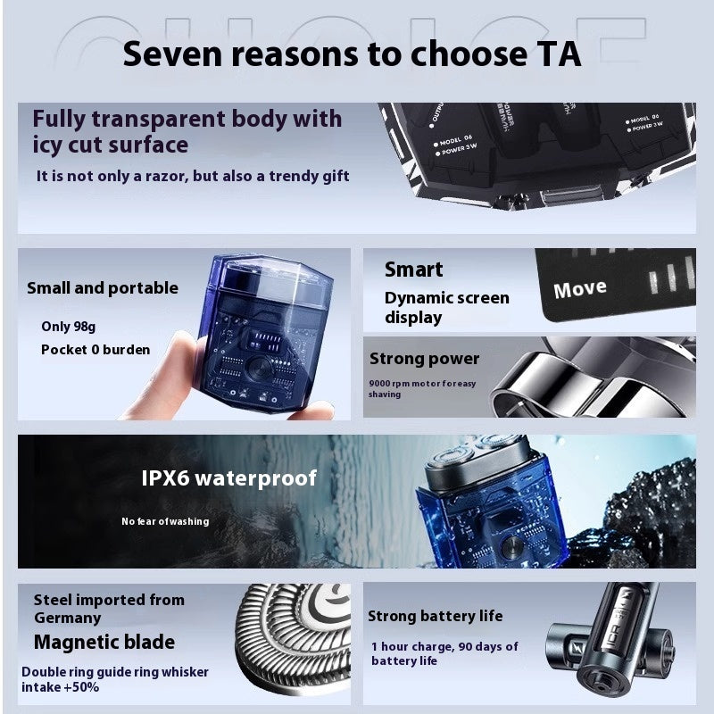Electric Shaver ICE Transparent Portable Men's Mini Shaver